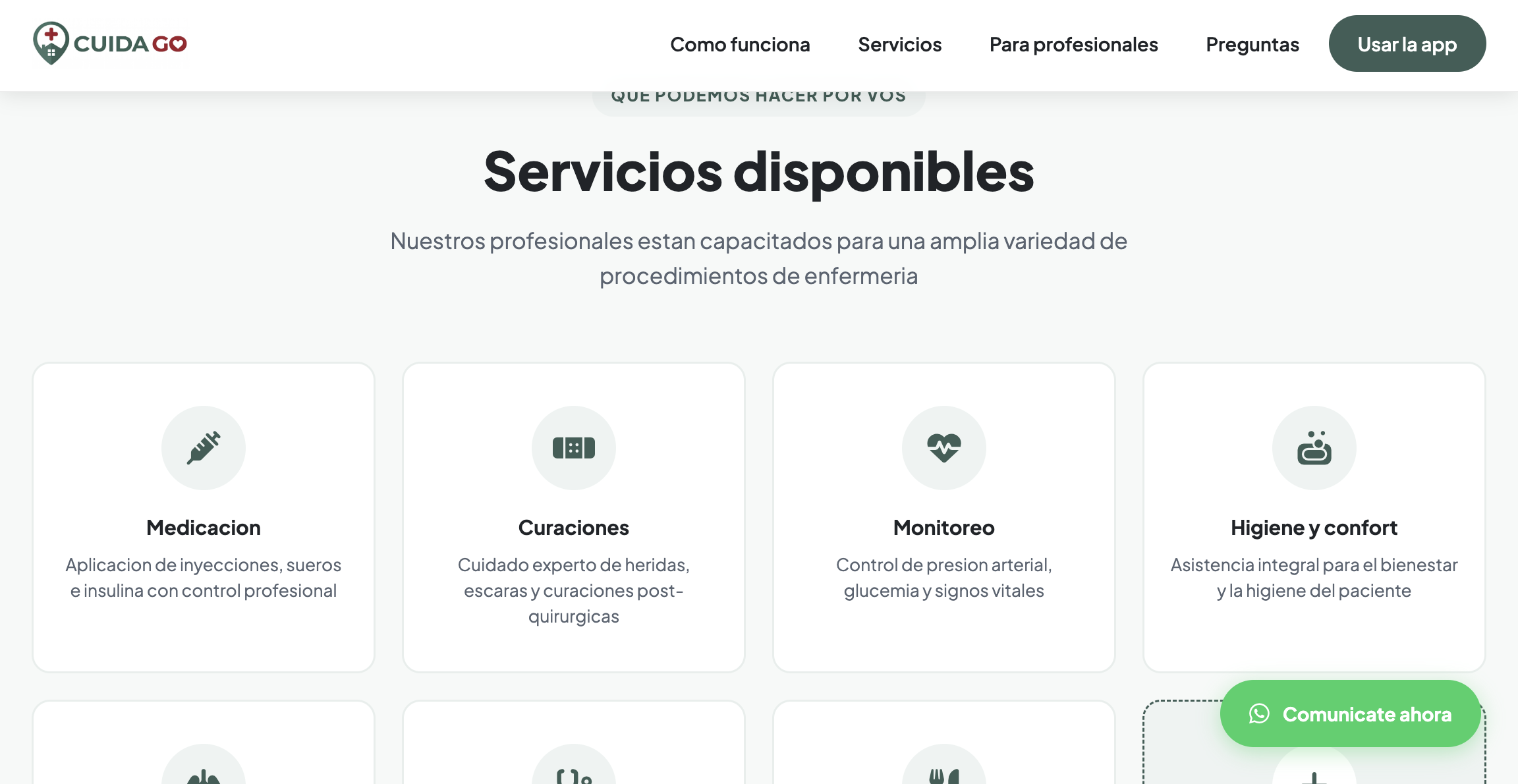 CuidaGo — servicios disponibles