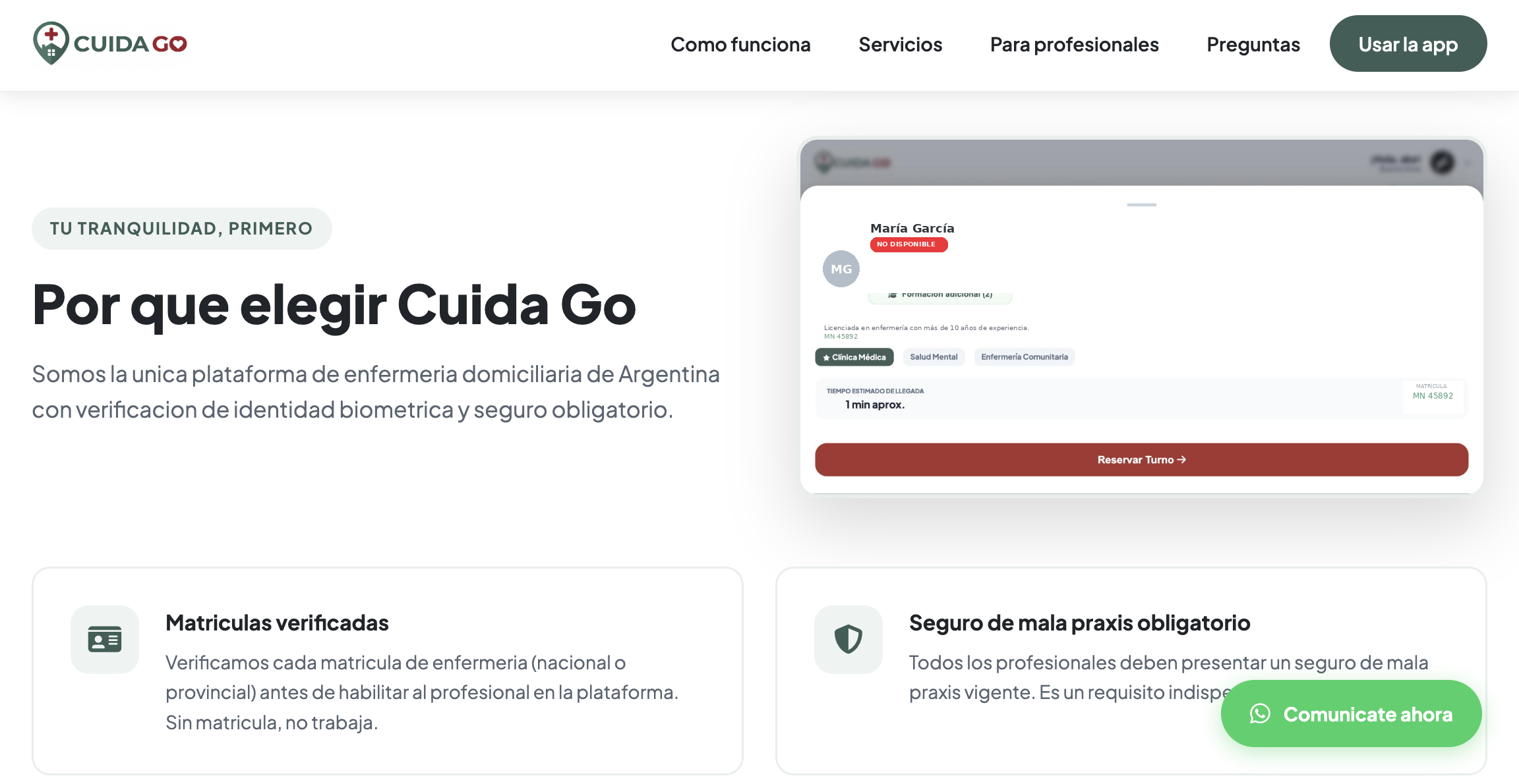 CuidaGo — perfiles verificados
