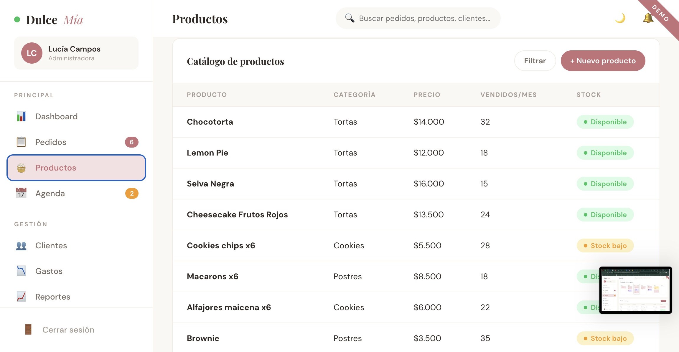 Catálogo de productos