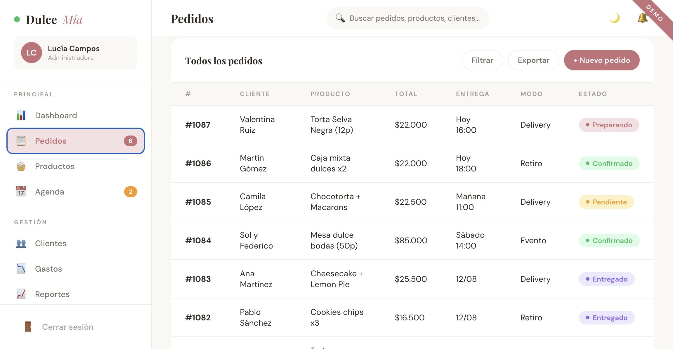 Gestión de pedidos