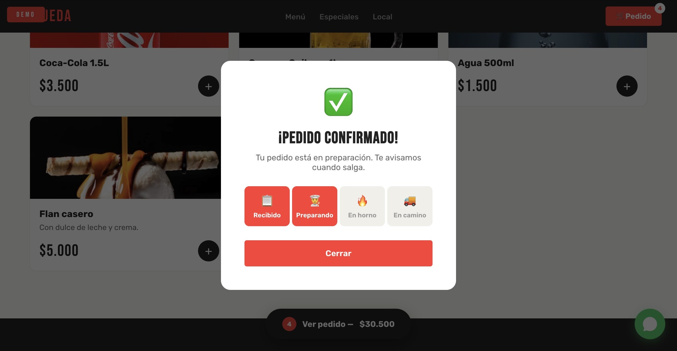 Pedido confirmado