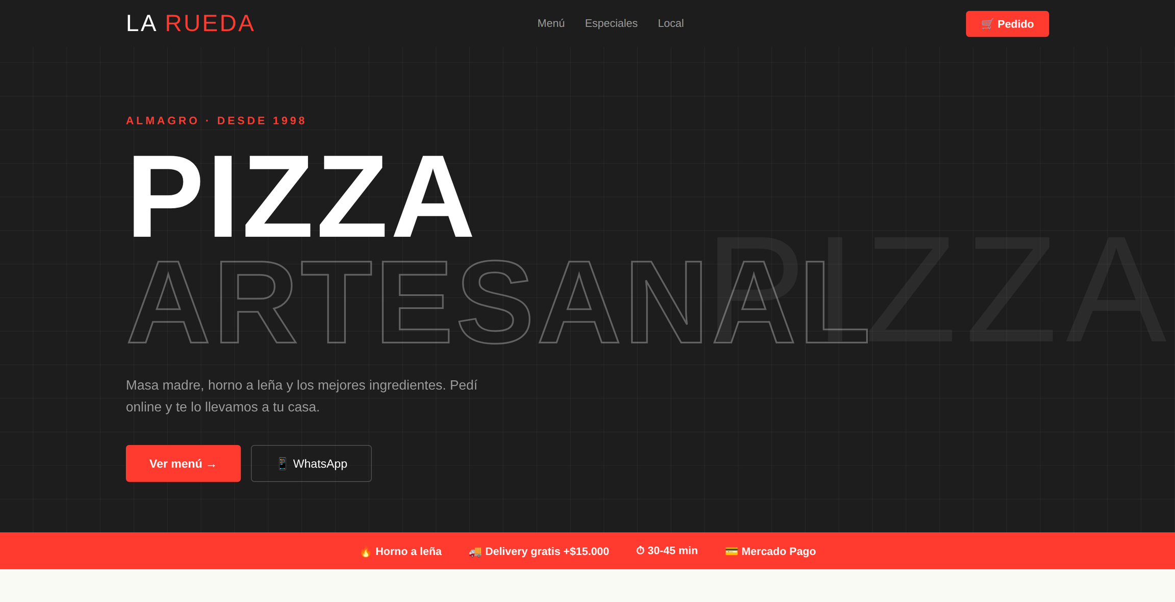 La Rueda — sitio web de pizzería artesanal